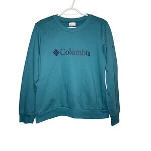 Columbia sunridge logo blue crew neck sweater womens medium outdoors casual cozy